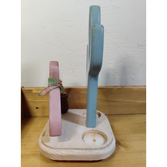 Vtg WOOD Kitch CACTUS Napkin Letter Toothpick HOLDER S&P Quail Saguaro USA - Picture 2 of 7